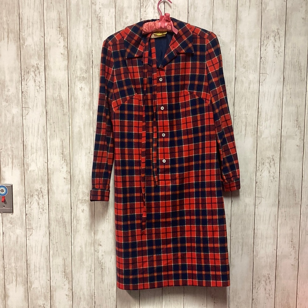 Vintage Pendleton Red Plaid Wool Dress